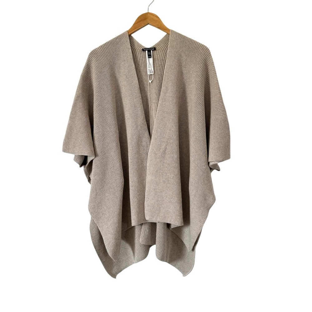 Eileen‎ Fisher Serape Sweater Organic Cotton Open Front Knit Cardigan One Size